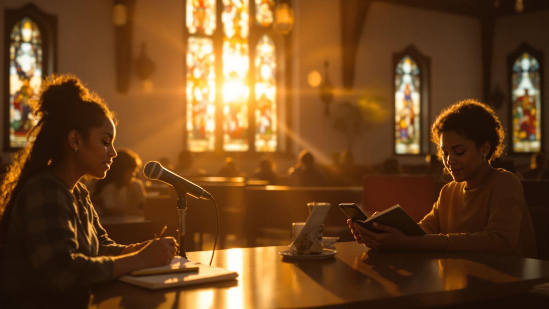 Church members sharing stories and testimonies